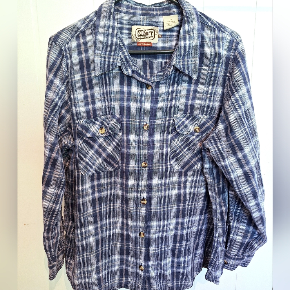 Schmidt Classic Blue Plaid Button Down Shirt Size XL Very Good Condition